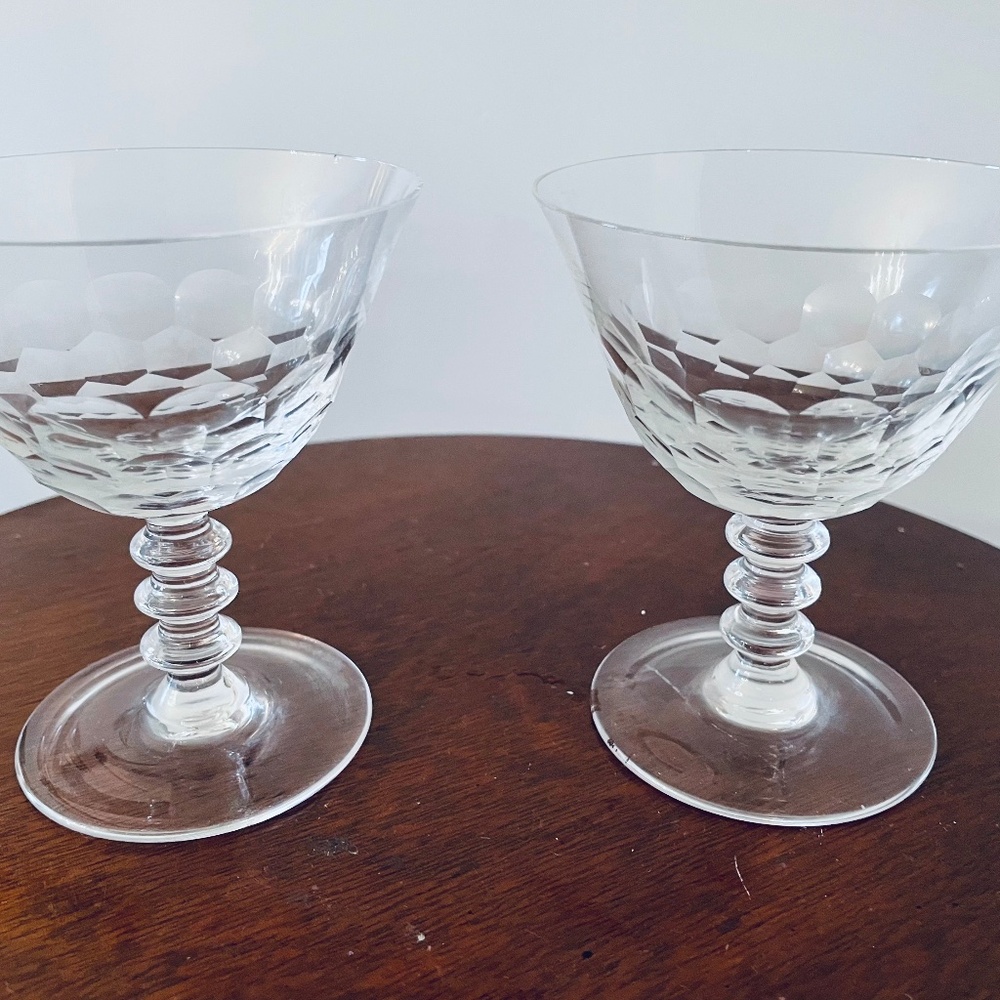 Vintage crystal Champagne coupe glasses with stacked stem, champagne glass Set